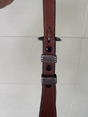 Douglas Magnus 4 Piece Sterling Silver Santa Fe Buckle Brown Leather Belt