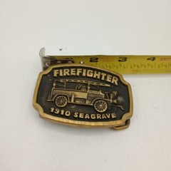 Firefighter 1910 Seagrave Fire Truck Belt Buckle Solid Brass BTS Made USA