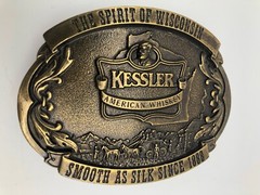 Vintage Belt Buckle Kessler Whiskey Spirit of Wisconsin Solid Brass Western