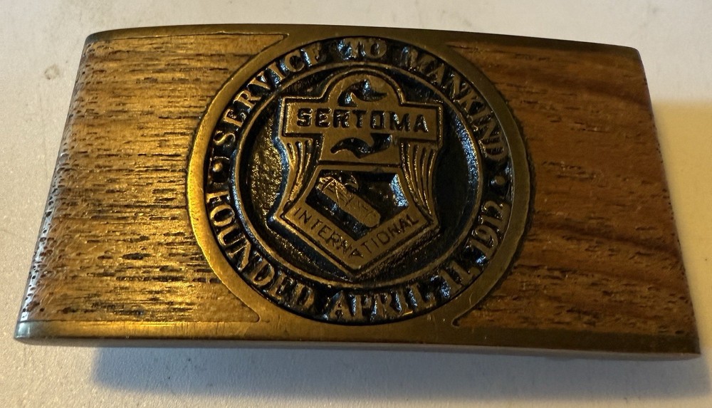 Sertoma International Belt Buckle Vintage Teakwood And Brass 1980 VGC