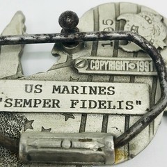 Vintage US Marines CorpBelt Buckle Semper Fidelis Pewter Metal 1995 Globe Anchor