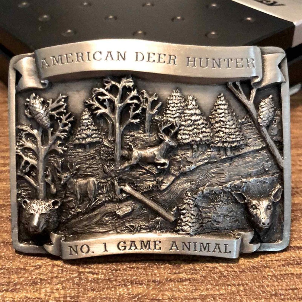 American Deer Hunter No. 1 Game Animal Pewter Tone Hunting Belt Buckle