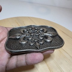 Four Fleur-de-Lis motifs belt buckle antique dark silver finish rectangular shap