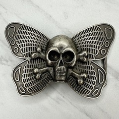 Skull Butterfly Belt Buckle Silver Tone Gothic Punk Statement
