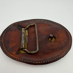 VTG Justin Leather Belt Buckle Hand Tooled Thunderbird Painted Oval 61-P