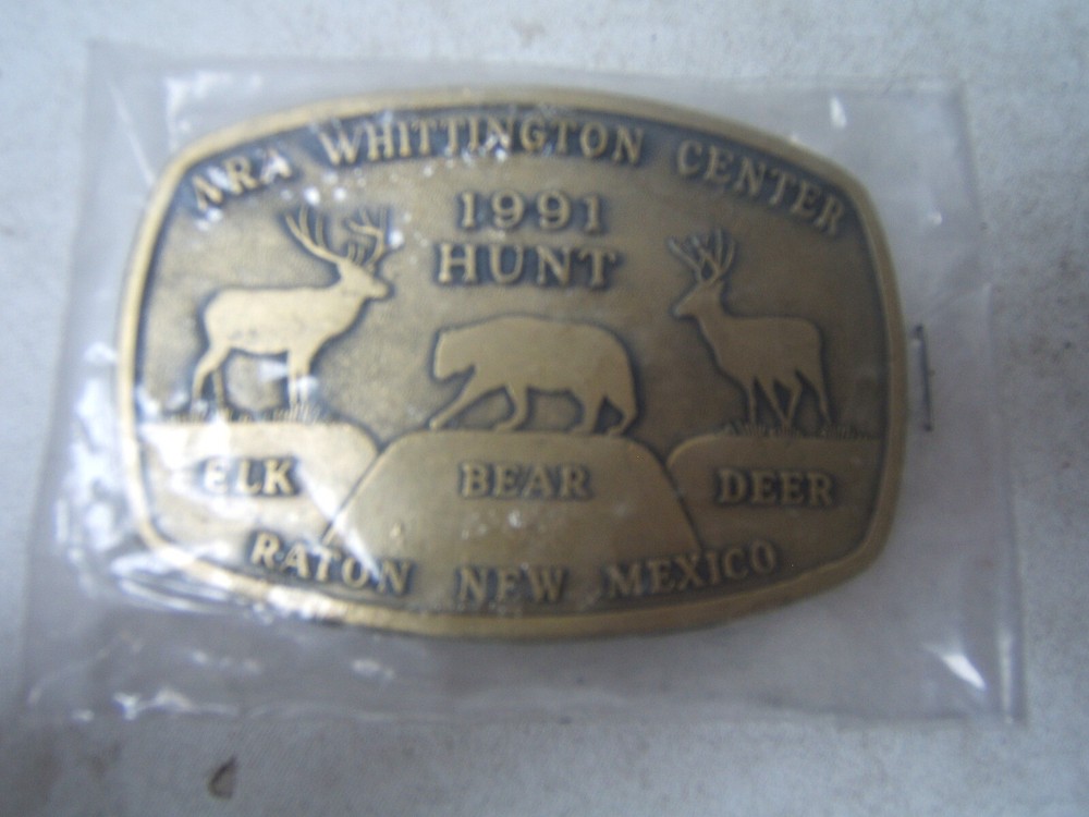 Raton NM Deer Elk Bear Hunt NRA Whittington Center Brass Belt Buckle 1991
