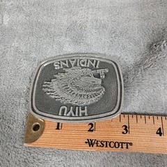 Vintage 1978 Adezy Denver Hiyu Indians Belt Buckle Silver Tone Metal USA Made