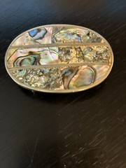 Vintage Collectible Abalone Shell Small Looks Brass Metal Belt Buckle