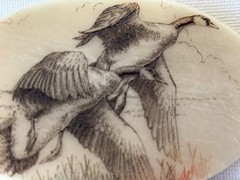 Vintage geese in flight carved belt buckle 3.5”x2.25” Stone Etched And Inked