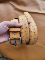 3.8CM Brown 100% Genuine Body Ostrich Leather Skin Mens Belt Buckle- Handmade