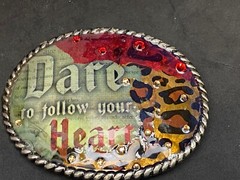 Dare To Follow Your Heart Rhinestone Accented Statement Oval Belt Buckle.
