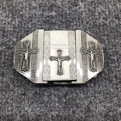 Antique Brushed In God we Trust Cross Belt Buckle with Lighter, Stock in US