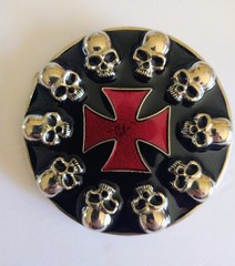 Virtis Bioworld Skullls Cross Nickel Belt Buckle Durable Silver /Red/Black