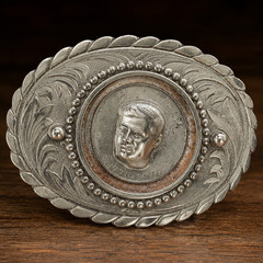 Vintage 1776-1976 Bicentennial JFK 3D Pop-Out Coin Belt Buckle