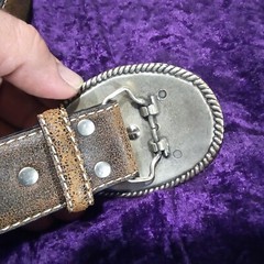 OVAL NOCONA RELIGIOUS CROSS CRYSTALS BELT & ETCHED BUCKLE 39&Prime; NICE!