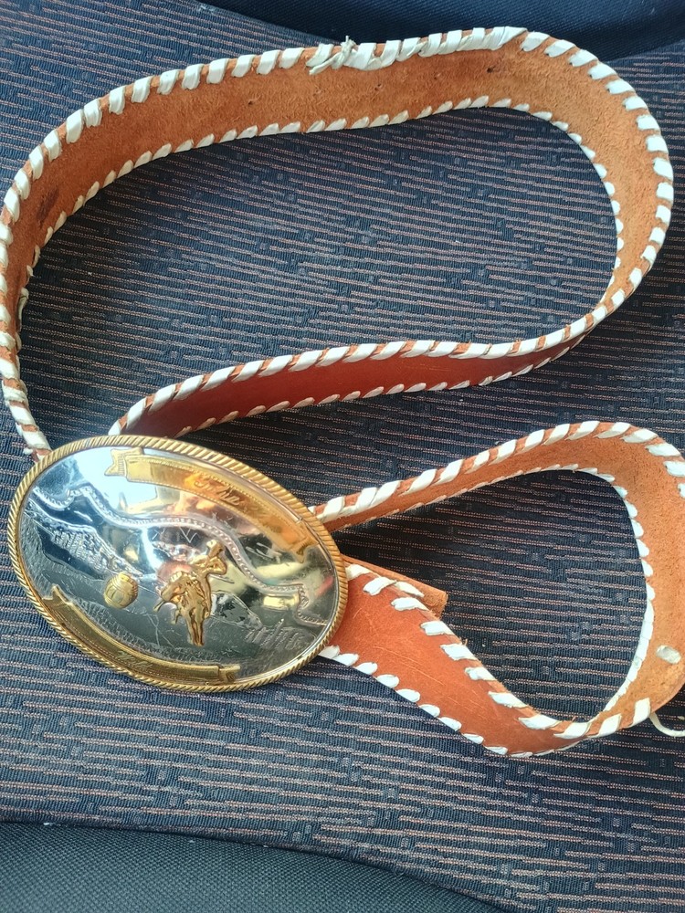 vintage genuine leather belt Bull Riding Wild mountains buckle silver Germani