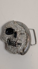 Rhinestone Crystal Skull Belt Buckle Silver Tone Gothic Biker Punk Rock