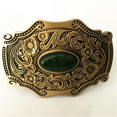 Jade & Grass Solid Brass Mens Belt Buckle Western Cowboy Vintage Antique