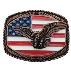 Western Edge Eagle American Flag Belt Buckle TBR-5003 Patriotic Copper Tone