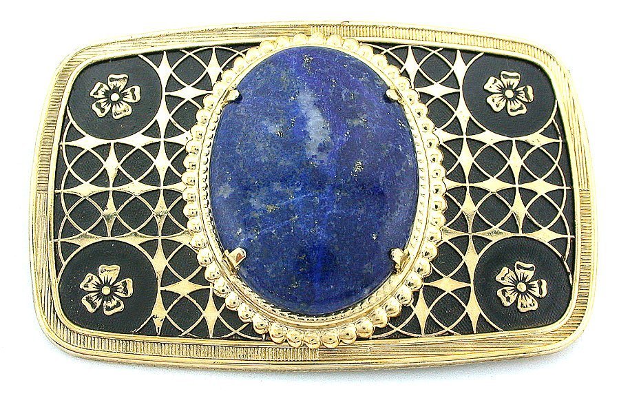 Gold Color Oval 40×30 40mm x 30mm Lapis Lazuli Cabochon Gem Belt Buckle EPBB164