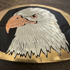 Vintage German Silver Belt Buckle Bald Eagle Head Gold Silver & Copper Tone