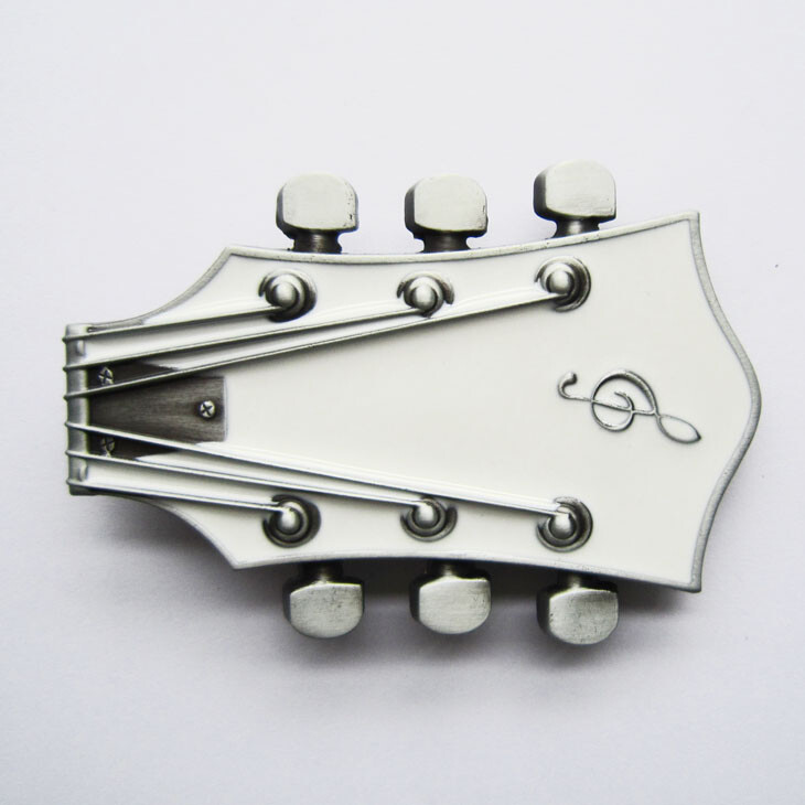 Guitar Head Music White Enamel Metal Belt Buckle