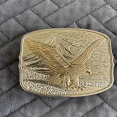 Vintage Eagle Mountain Scene Belt Buckle Gold Tone Western Americana #161404