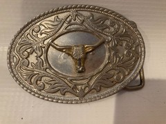 Texas Longhorn Silver & Gold Tone Oval Belt Buckle 2&Prime; x 3&Prime;