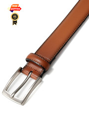 MILORDE Men Genuine Leather Belt with 34(Fits Waist 32&Prime;-33&Prime;), Basic Tan