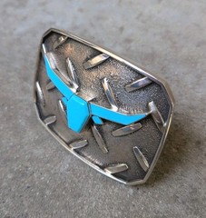 Douglas Magnus Santa Fe Turquoise Longhorn Sterling Diamond Plate Trophy Buckle