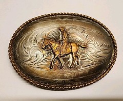 .925 Silver Front Vintage German Silver Western Belt Buckle Cowboy Roping