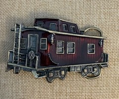 Vintage Train Caboose Belt Buckle 1979 Great American Buckle Co High Gloss Brass