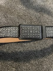 YAC Leather And Silk Black And Silver Design Belt And Buckle Pre-owned; 42