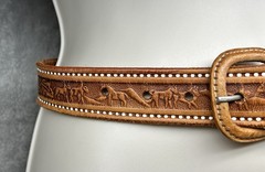Vintage Brown Tooled Leather Belt Western Cowgirl Size 28