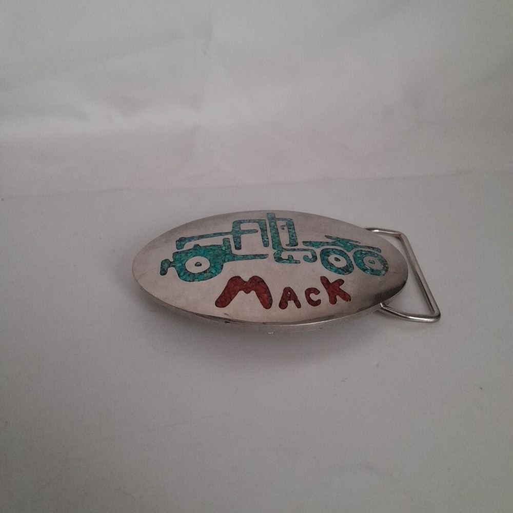 Vintage Mack Truck Semi Tractor Belt Buckle Metal with Crush Stone Inlay Design