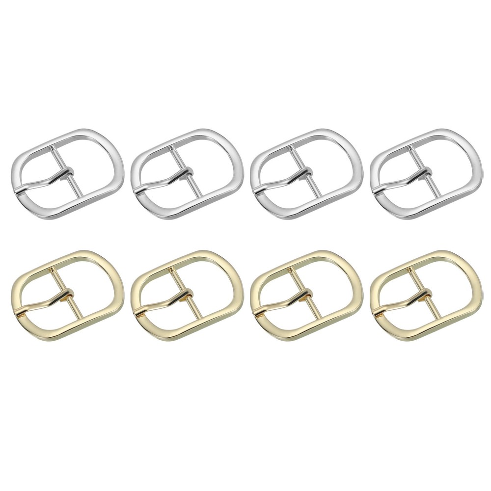 8Pcs 1.3&Prime; Single Prong Metal Roller Pin Belt Buckles Silver/Light Gold