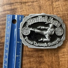 Vintage Martial Arts Belt Buckle Made In USA Peace Through Strength Kung
