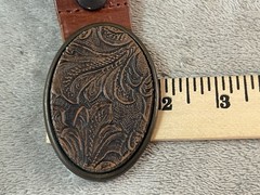 Mens Oden floral Leather Tooled Belt Buckle W/ Brown Leather Braided Belt
