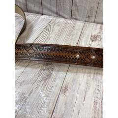 Vintage 1983 Siskiyou Square Dancing Belt Buckle with Tooled Leather Belt Brown