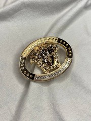 Gold Medusa Head Belt Buckle Greek Key Crystal Oval