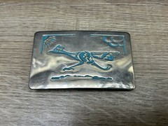 Vintage Chambers Belt Co. Turquoise Look Silver-Tone Road Runner Belt Buckle USA