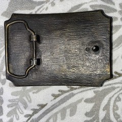 Vtg brass belt buckle western pioneer wagon trail cowboy horse approx 3.5&Prime;x2.5&Prime;