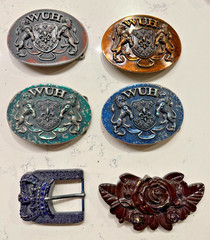 LOT OF 6 Washed Up Hollywood 1.75&Prime; Lion Fleur Heraldic WUH Belt Buckle, unused!