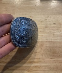 Hesston Rodeo Vintage Belt Buckle 1994 METAL Original Wrap Collector Patina GIFT