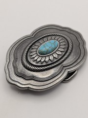 Catchfly Studio Western Belt Buckle Faux Turquoise Silver Tone Cowgirl Boho