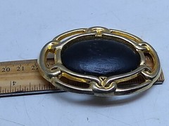 South-Western Brass Metal Tone Oval Belt Buckle Tiger-Eye Stone Center Piece