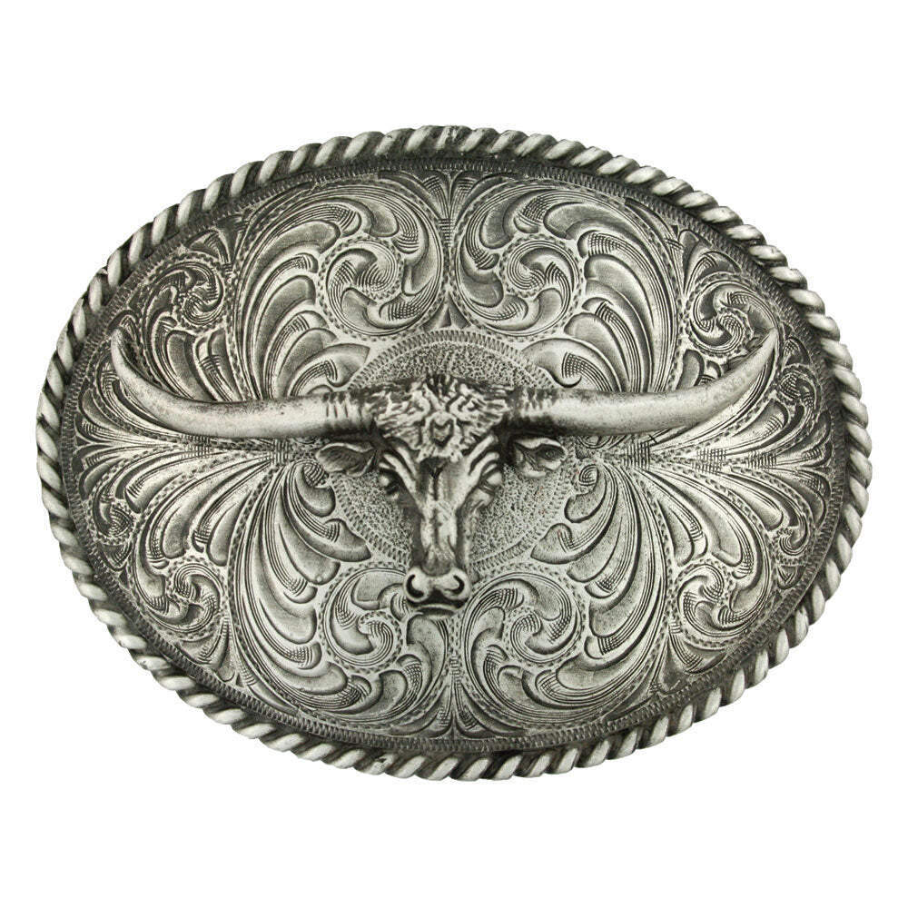 61028 Montana Silversmiths Steer Head Antique Silver Attitude Buckle NEW