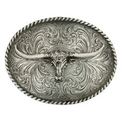 61028 Montana Silversmiths Steer Head Antique Silver Attitude Buckle NEW
