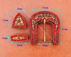 Retro Brass Red Crystal Rhinestone Western Floral Belt Buckle Set Fit 30MM Strap