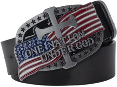 American Flag Cross Belt Buckle, 4th of July Cowboy Ornament for Men